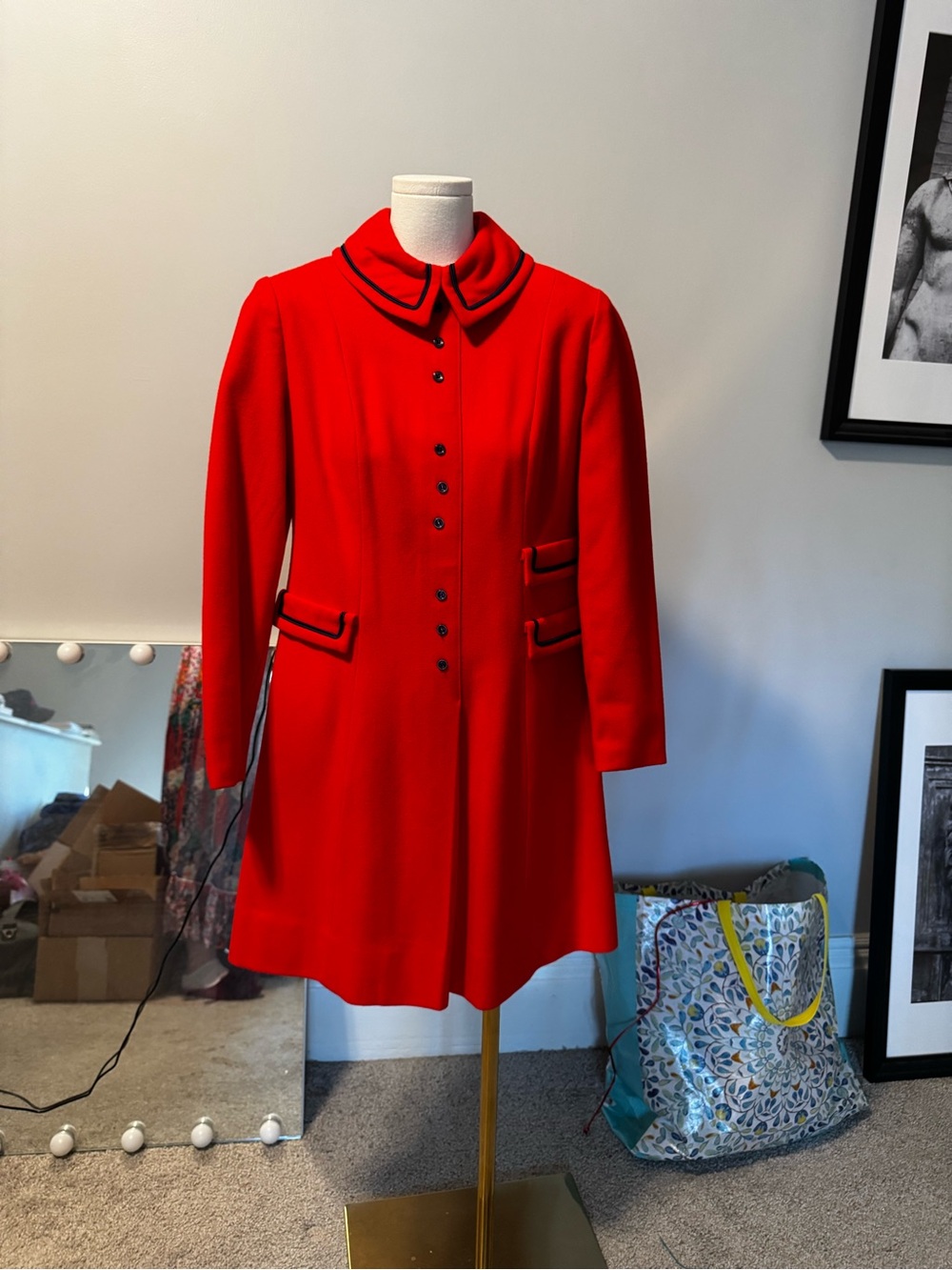 Red Women's Tailored Mini Dress with Contrast Trim